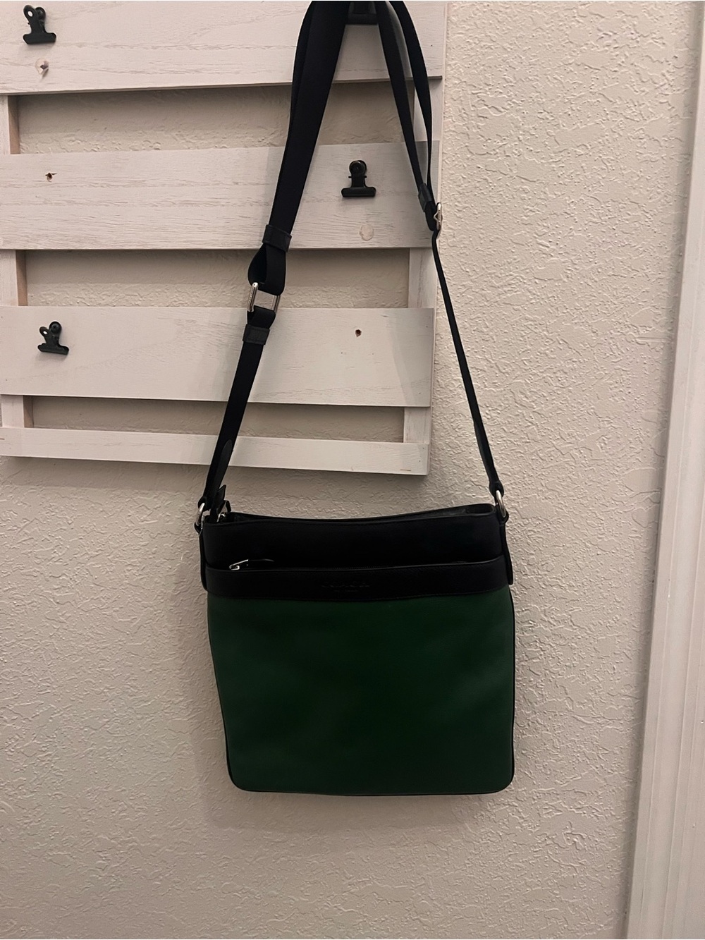 Coach New York Black & Green Colorblock Leather Messenger Crossbody Bag